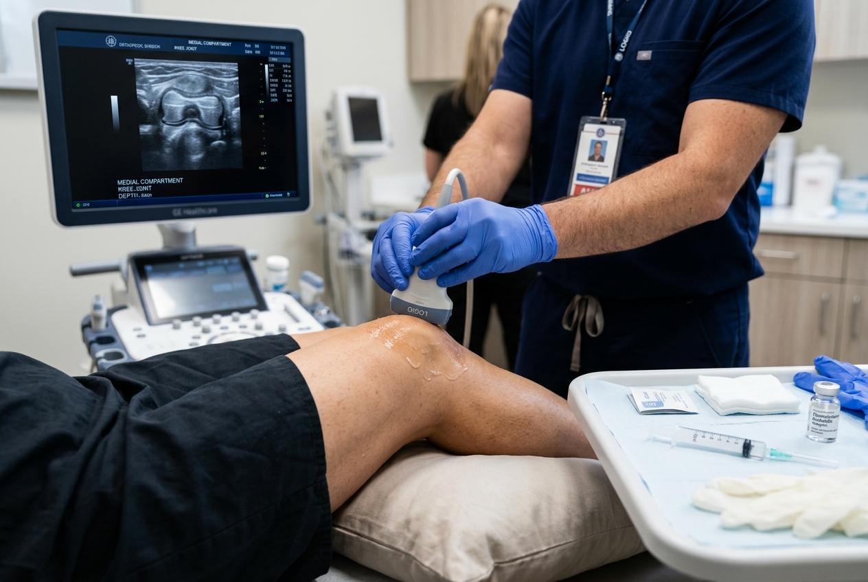 Procedimento de infiltração guiada por ultrassom